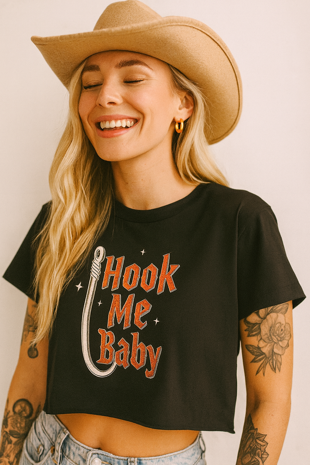 Hook Me Babe Girl Vintage Crop Top