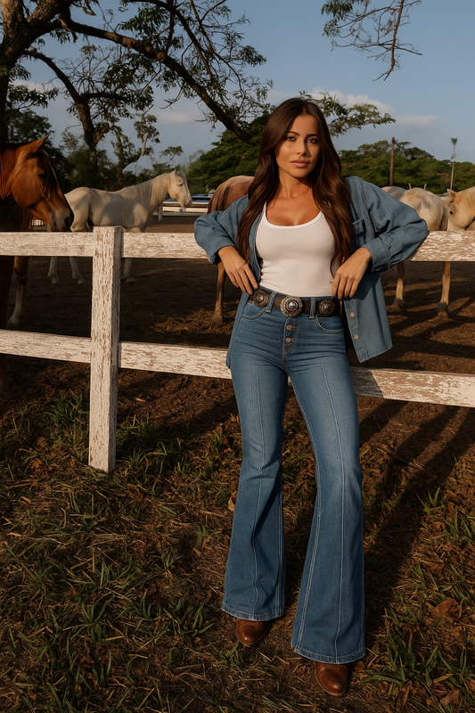 Button Fly Bootcut Jeans with Pockets